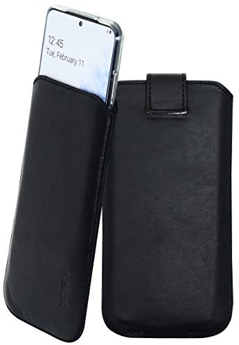 Suncase Etui Tasche kompatibel mit Google Pixel 7 Pro Hülle mit ZUSÄTZLICHER Case/Schale/Bumper Lasche mit Rückzugfunktion Handytasche Ledertasche Schutzhülle in schwarz