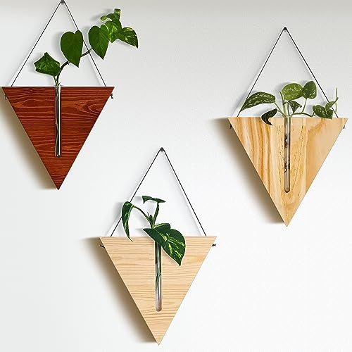 Indoor Wall Planter, Bohemia Flower Vase, Propagation Station, Wooden Hanging Planter, Wall Decor for Living Room (Triangles/Set of 3)