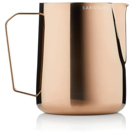 Barista & Co Brocca per latte professionale, in acciaio inox, per macchina da caffè con segni di misurazione, in ottone rosa, 620 ml, per la produzione di caffè, come latte, cappuccino, ecc.