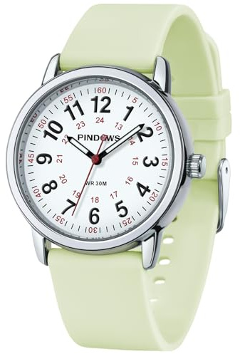 PINDOWS Analoge Armbanduhr Damen & Schüler, Silikonuhr, Wasserdicht | 45 g leicht, 9 mm Gehäuse, Handgelenke 15-22 cm, Silikon-Schnellwechselband, klassisches Quarzwerk, Basis-Wasserschutz