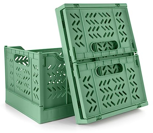 Volein 2 Stücke Groß Aufbewahrungskorb Faltbare Aufbewahrungsboxen Kunststoff Klappboxen Aufbewahrungskiste für Küche/Kinderzimmer(Grün)