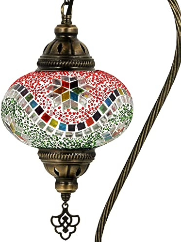10 variación Lámpara turca Lámparas de mesa de mosaico | Lámpara marroquí con base de bronce | Lámpara de noche de cuello de cisne Tiffany hecha a mano Lámpara de de mosaico de vidrio con bombilla LED