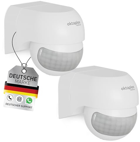 Oktaplex 2er Set Ana Bewegungsmelder Aussen schwenkbar Weiss | 180° 12m Aufputz PIR-Sensor IP44 Bewegungssensor 230V