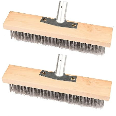 Lezevn 2Pcs Wire Broom Brush, Stainless Steel Floor Scrubbing Brush, Moss Weed Removal, Weeding Tool, Silver, 30cm, For Tile, Floor Cleaning