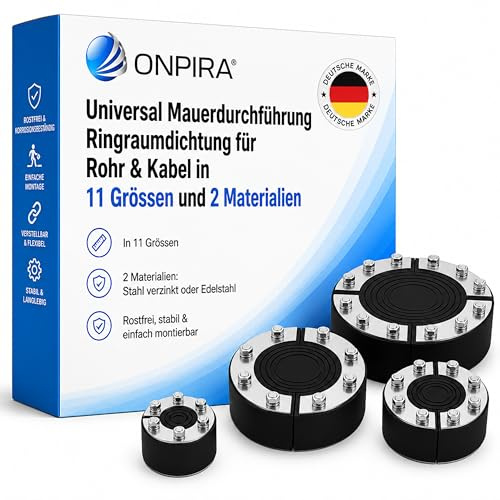 Onpira® Universal Mauerdurchführung Ringraumdichtung für Rohr & Kabel in 11 Grössen und 2 Materialen (Edelstahl V2A 90mm)