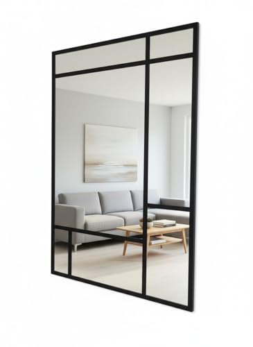 THEROSE Miroir de fenêtre, miroir industriel moderne, miroir en aluminium noir, 120 x 80 cm (100 x 80, noir)