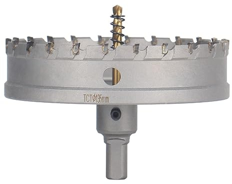 Vearter Sega a tazza da 135 mm in metallo duro, foratrice con trapano e centraggio, trapano in metallo duro per metallo, acciaio inossidabile, acciaio per costruzioni, alluminio, rame, ferro, plastica