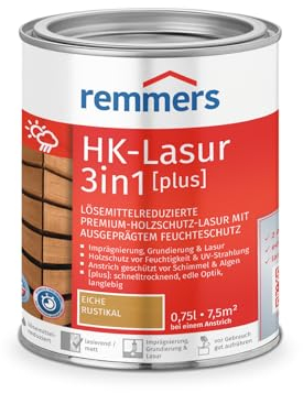 Remmers HK-Lasur 3 in 1 [plus] rovere rustico opaco, 0,75 litri, vernice protettiva per legno di alta qualità 3 in 1, ad asciugatura rapida, durevole