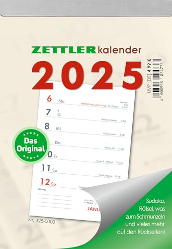 Zettler - Wochenabreißkalender 2025, 10,5x14,6cm, Abreißkalender mit Haushalts- und Gartentipps, Rezepten, Tages- und Wochenzählung, Namenstage, Monatsübersicht und deutsches Kalendarium