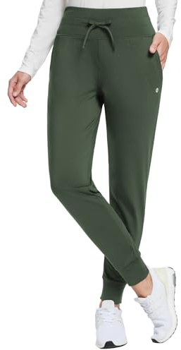 baleaf Women's Fleece Lined Joggers High Waisted Water Resistant Thermal Winter Trousers Running Yoga Pants Dark Green L
