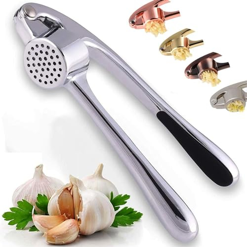 Presse-Ail, Outil De Hachoir À Ail En Acier Inoxydable Et En Alliage De Zinc De Qualité Supérieure Avec Couleur Chromée Brillante, Antirouille Et Durable, Broyeur D'Ail Professionnel Pour La Maison,