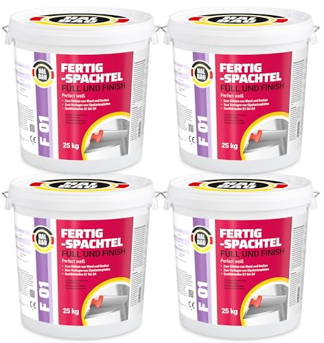 Fertigspachtel Füll Finish Q1-Q4, Fugenspachtel Innen 100kg, Perfekt Weiss, Glätten Verfugen GK Platten Halbau F01
