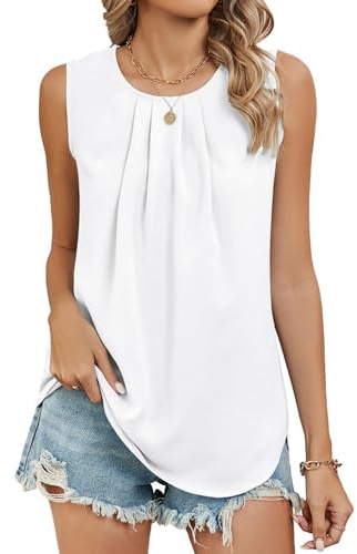 Boikey Damen Tank Ärmellos Top Blusentops mit Rundhalsausschnitt für Sommer, Chiffon Elegante ärmellose Business Komfort Cami Blusen Flowy