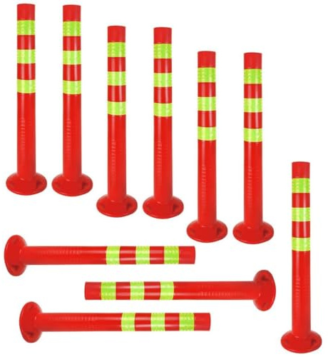 10er Set - Sperrpfosten [Höhe-68cm] - Absperrpfosten Kunststoff reflektierend | Absperrung mit Standfuß [Befestigung mit Schrauben] | Absperrständer | Park Pfosten B-WARE | Leitpfosten | Poller