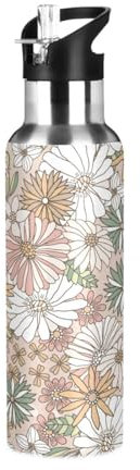 Ksajwzf Retro Floral Blossom Insulated Water Bottle Stainless Steel Kids Sport Thermos Jug with Straw Lid Vintage Flower Water Flask Leakproof Thermos Bottle for Bike Running Walking Outdoor 20 Oz