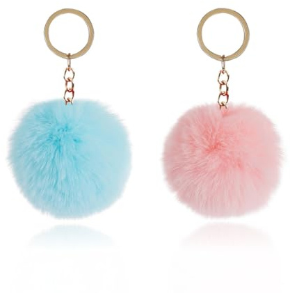 XBFOCNH 2 Stücke Pompons Schlüsselanhänger,Flauschige Pompons Taschenanhänger, Plüsch Taschenanhänger, Schlüsselanhänger Pompons, Accessoire Plüschball Schlüsselanhänger Für Handtasche Schlüssel Auto