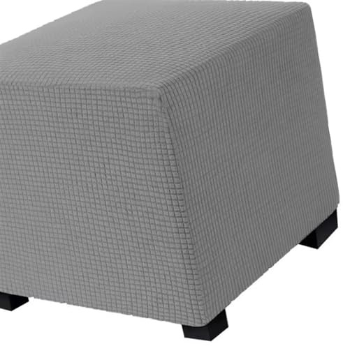 Hockerbezug Quadratisch 45cm/50cm/65cm Ottomane Bezug Quadratisch Bezug Hocker Quadratisch Hocker überzug Schonbezug Bezug für Fußhocker Stretch Ottomane Abdeckung Hockerabdeckung(Color:New Gray,Size: