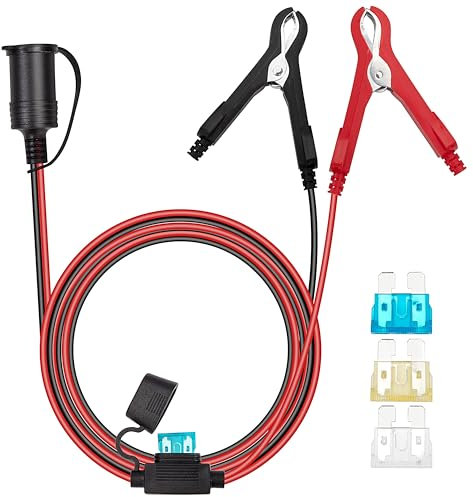GUNGY Cable de Extensión Mechero Coche 12V/24V Alargador Mechero Coche con Pinzas Bateria Coche 3 Metros 16AWG Cable de Toma Mechero Coche con Fusible 15A/20A/25A