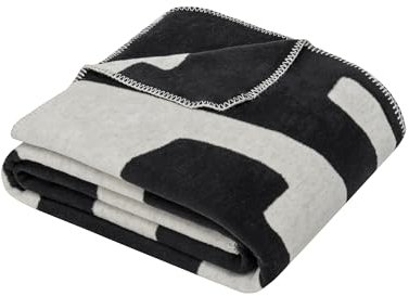 Ibena Bakar Decke 150 x 200 cm - Baumwollmix, weich, warm & waschbar, Kuscheldecke abstrakt schwarz weiß