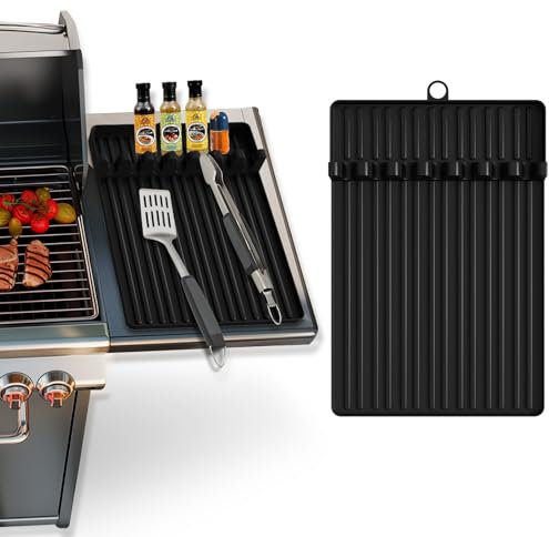 BBQ Silicone Grill Mat, for Grill Side Shelf BBQ Cooking Tool Sets, bbq Mats Non Stick Reusable for Spatula Griddle,Folding Fireproof Waterproof Barbecue Utensils for Countertops Kitche