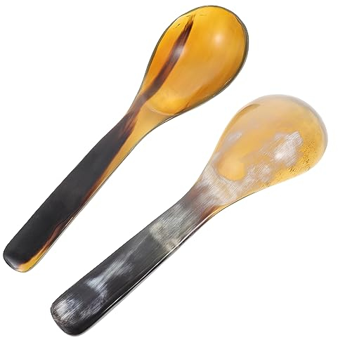 Garneck 2 Stück Ochsenhorn Löffel Multifunktionale Kaviar Und Salatlöffel Natürliches Material Glatte Oberfläche Für Restaurant Und Zuhause