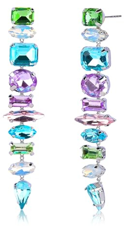 LEGENTLISUR Lange Ohrringe Mit Diamanten aus Farbigem Glas Edelstein Ohrringe Farbige Kristallohrringe Funkelnde Strass-Ohrringe Party- Abschlussball-Geschenke für Frauen