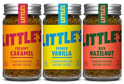 Little’s Flavored Instant Coffee Gift Set – Caramel, French Vanilla & Hazelnut – No Added Sugar, Freeze-Dried Instant Coffee, Hot or Cold, 3 Jars 1.76 oz Each