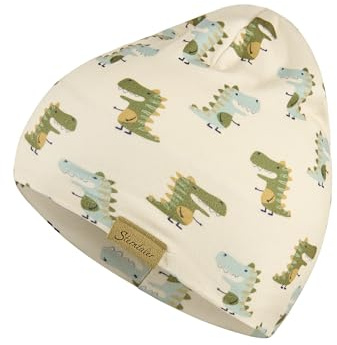 Sterntaler Beanie aus Soft Touch Jersey mit Dino-Print – Zwei Tragevarianten – Jungen – weich und pflegeleicht – Mütze für Baby und Kinder, naturfarben, Größe 51