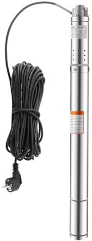 Tiefbrunnenpumpe,370w Tauchpumpe,1000 L/h Brunnenpumpe,max. Förderhöhe 55m,max. Fördertiefe 35 m,Rohrpumpe 220V 50Hz Sandpumpe IP65 Wasserpumpe mit 15m Kabel Pumpe,Pumpen-Ø 52 mm, Edelstahl