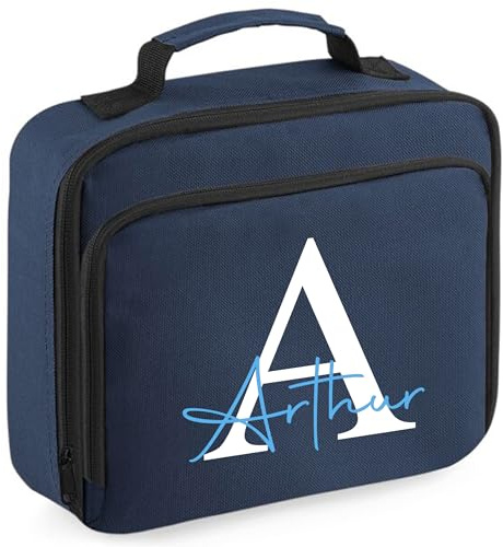 Boys Personalised Lunch Bag Box with Any Name and Inital for Back to School (Navy Lunch Bag)