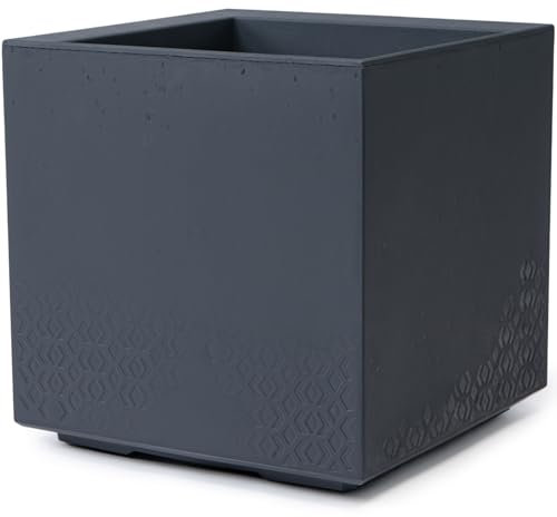 KONZEPT großer Pflanzkübel auf Rollen 40x40x40 cm, für innen und außen, quadratisch, anthrazit in Beton-Optik, aus Kunststoff, mobil – ideal für Garten, Terrasse, Balkon und Wohnräume