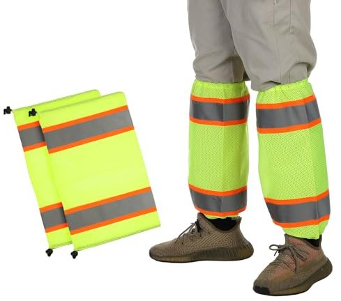 PATIKIL High Visibility Leg Gaiters Reflective Work Boot Gaiters Two-tone Mesh Leg Gaiter Unisex-Adult, Hi-Vis Yellow/Orange