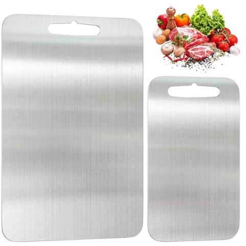 Cigrubo Planche à Découper, Plaque Cuisine, Cutting Board, Planches à Découper en Acier Inoxydable, Chopping Board, pour Couper la Viande, les Fruits et les Légumes, 2 Pièces(34x23CM+25x15CM)