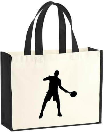 Huuraa Jutetasche Tennis Silhouette Geschenk | Großer Shopper 21 Liter Juteshopper Black Tasche aus Jute und Baumwolle Einkaufstasche Geschenkidee Tragetasche mit Motiv