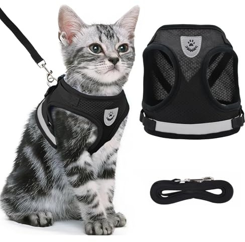 Arvoni Harnais pour Chat, Harnais Chat avec Laisse Anti-éclatement, Harnai s Chaton Souple Réglable avec Laisse pour Chats et Bandes Réfléchissantes, pour Chaton, Chiot