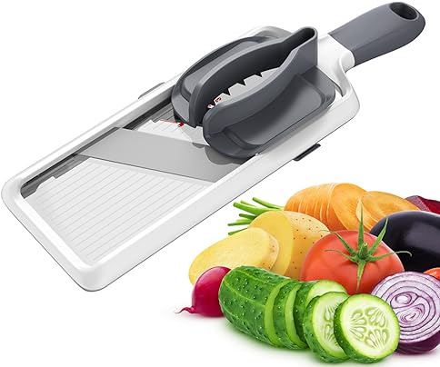 Multi Handheld Mandoline Slicer, Safety Vegetable Chopper, Adjustable Stainless Steel Blade, Comfort Grip, Safety Features, Easy to Clean, Cheese,Onion Potato Salad Food Slicer