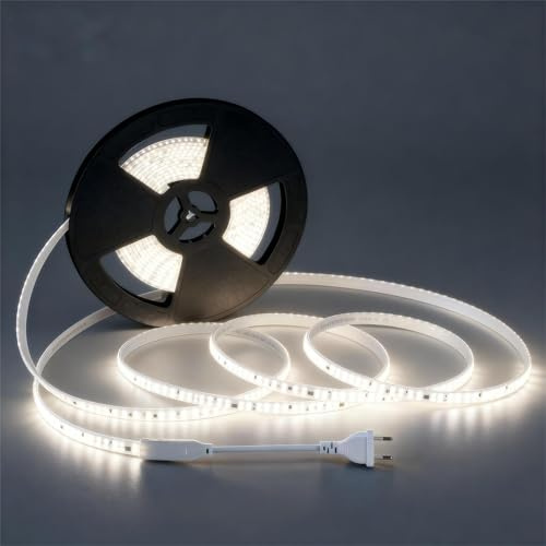 FOSHANHC LED Streifen 230V, IP65 wasserdicht (Outdoor/Industrie), 10m Rolle, 240 LEDs/M, 11W/M, Neutralweiß,4000k, Flexibel schneidbar (10cm), Linkbar bis 50m - für Küche, Gewerbe & Werkstatt