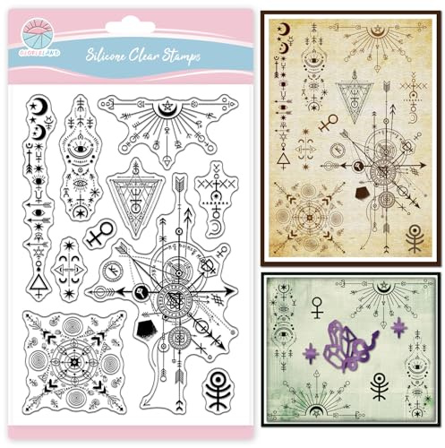 GLOBLELAND Transparente Stempel Mit Mystischem Symbolhintergrund Für Die Kartengestaltung Vintage Hintergrund Silikon Transparentstempel Transparentes Stempelsiegel Für DIY Scrapbooking