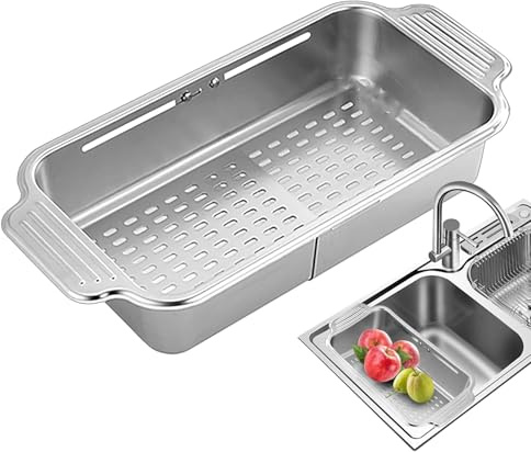 Scolapasta da sopra il lavello, salvaspazio, espandibile, scolapasta drenante | Lavello da cucina regolabile scolapiatti per cibo, frutta, verdura, bagno, contatore di stoccaggio per casa, salvaspazio