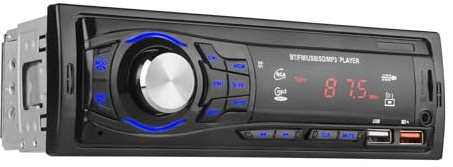 Radio Coche Bluetooth 1 DIN - Autoradio con 2 Puertos USB, Manos Libres, Entrada AUX y SD | Control Remoto y Radio FM - Estéreo Universal para Coche 12V (Negro)