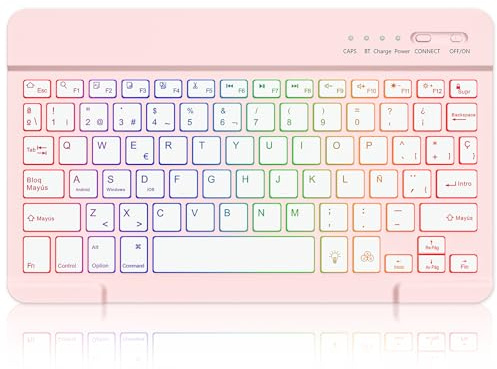 MMK Teclado inalámbrico Bluetooth, Teclas Silenciosas, Mini Teclado Inalámbrico, para iOS Compatible con el Nuevo iPad 10.2/10.9 Pulgadas, iPad Air/Pro/Mini, iPhone y más, QWERTY(Rosado)