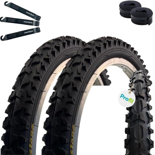 2 x Roverstone A109 18 Fahrradreifen Schwarz 54-355 (18 x 1,95) + 2 x Passende Schläuche AV inkl. maxxi4you Reifenheber
