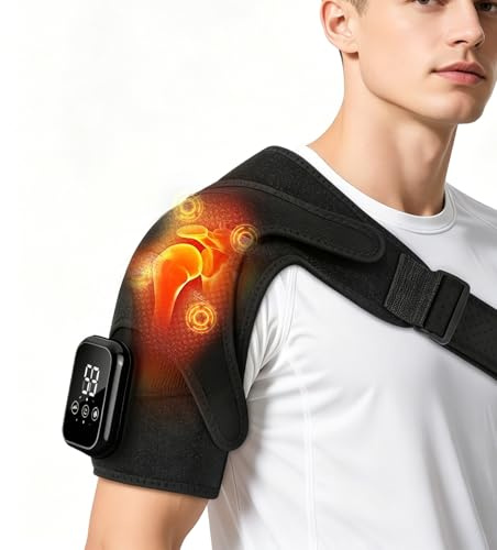 Masajeador de hombro de triple método y almohadilla térmica de hombro con masaje, con 3 niveles de calentamiento y 3 modos de vibración, para Aliviar el Dolor de Hombros y Músculos
