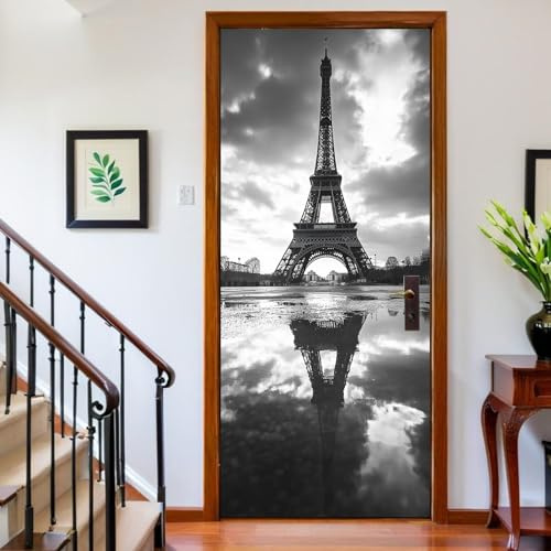 Türfolie 90 x 200 cm Eiffelturm Türtapete Türposter Schwarzweißfotos Türaufkleber für Wohnzimmer Kinderzimmer Küche Bad
