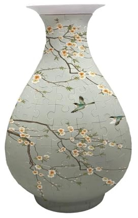 Vase Puzzle 3D, 140 pièces, Vase à Fleurs Faire soi-même, Motif Fleur de Prunier et Oiseau Style Chinois, Aucune Colle nécessaire, décoratif for la décoration Maison