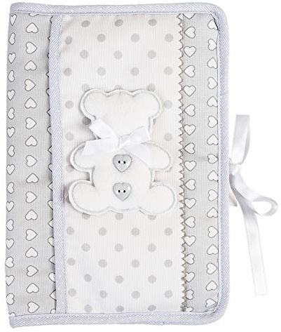 Filet - Protège Carnet de Santé Ourson en Coton, Protetion Mollettoné pour Carnet de Santé (Gris)