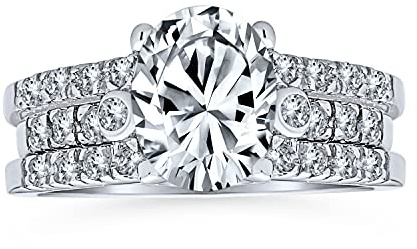 Personalisieren Vintage Art Deco Stil 5-3 CT Zircoinia Zircoinia Brillantschliff Runde Solitär Marquise Oval AAA CZ Inset Guard Enhancers Jubiläum Verlobungsring Ehering Set .925 Sterling Silber