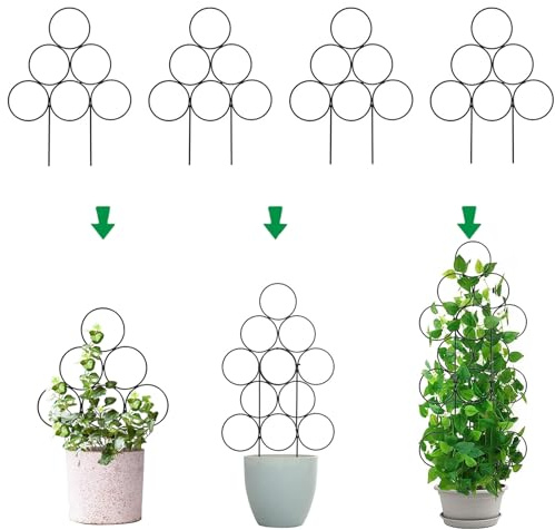 IA Garden Rankgitter für Kletterpflanzen im Innenbereich, 4er-Set stapelbare Garten-Rankhilfen für Topfpflanzen, 40 cm kleines Rankgitter aus Metalldraht für Efeu, Wein, Rosen (Schwarz)