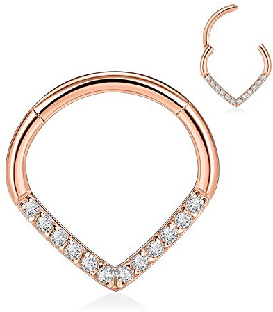AROWRO 16G Teardrop Septum Schmuck 316L Chirurgenstahl Septum Ringe Daith Ohrringe Nasenringe Septum Clicker Daith Rook Helix Lobe Knorpel Piercing Schmuck CZ/Opal/Stern/Pyramide Desi