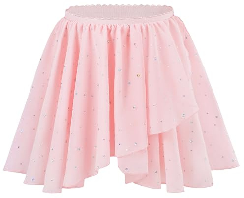 MdnMd Ballet Dance Chiffon Layered Sequin Skirt for Girls/Toddler Students Practise (Ballet Pink, Age 4-6)